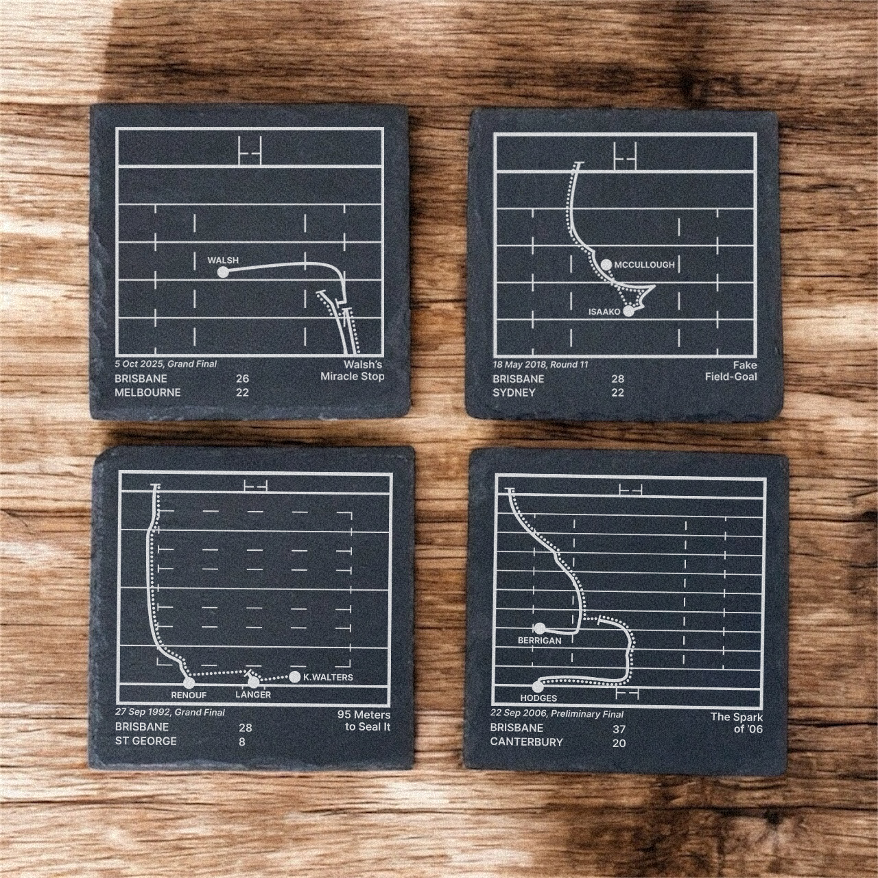 Brisbane Broncos Greatest Plays – Slate Coasters (Set of 4)