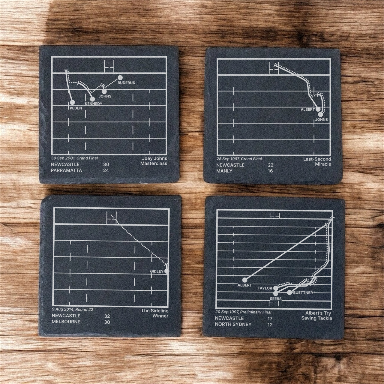 Newcastle Knights Greatest Plays – Slate Coasters (Set of 4)