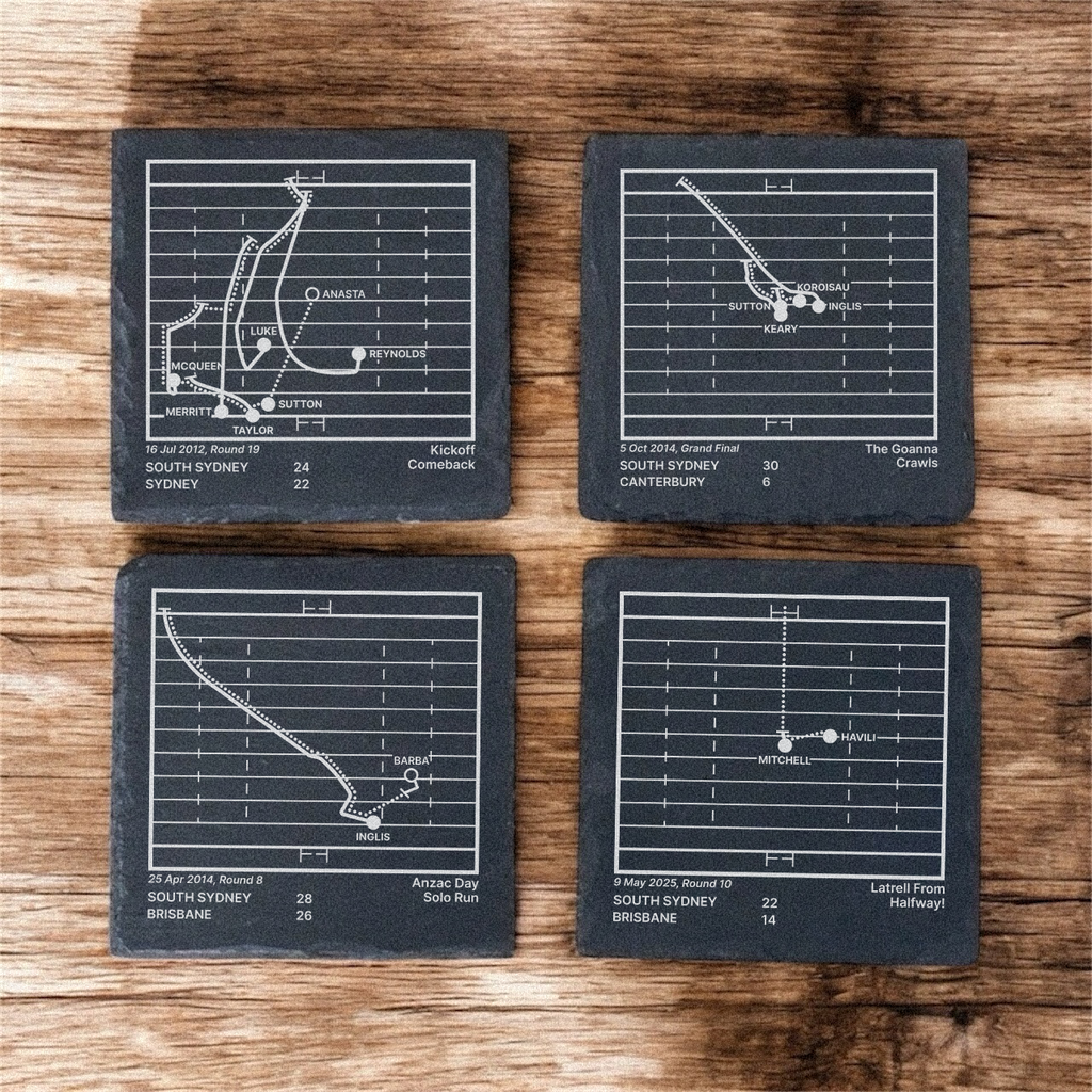 South Sydney Rabbitohs Greatest Plays – Slate Coasters (Set of 4)
