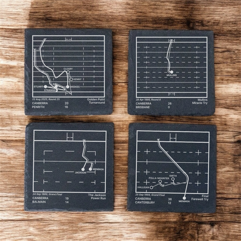 Canberra Raiders Greatest Plays – Slate Coasters (Set of 4)
