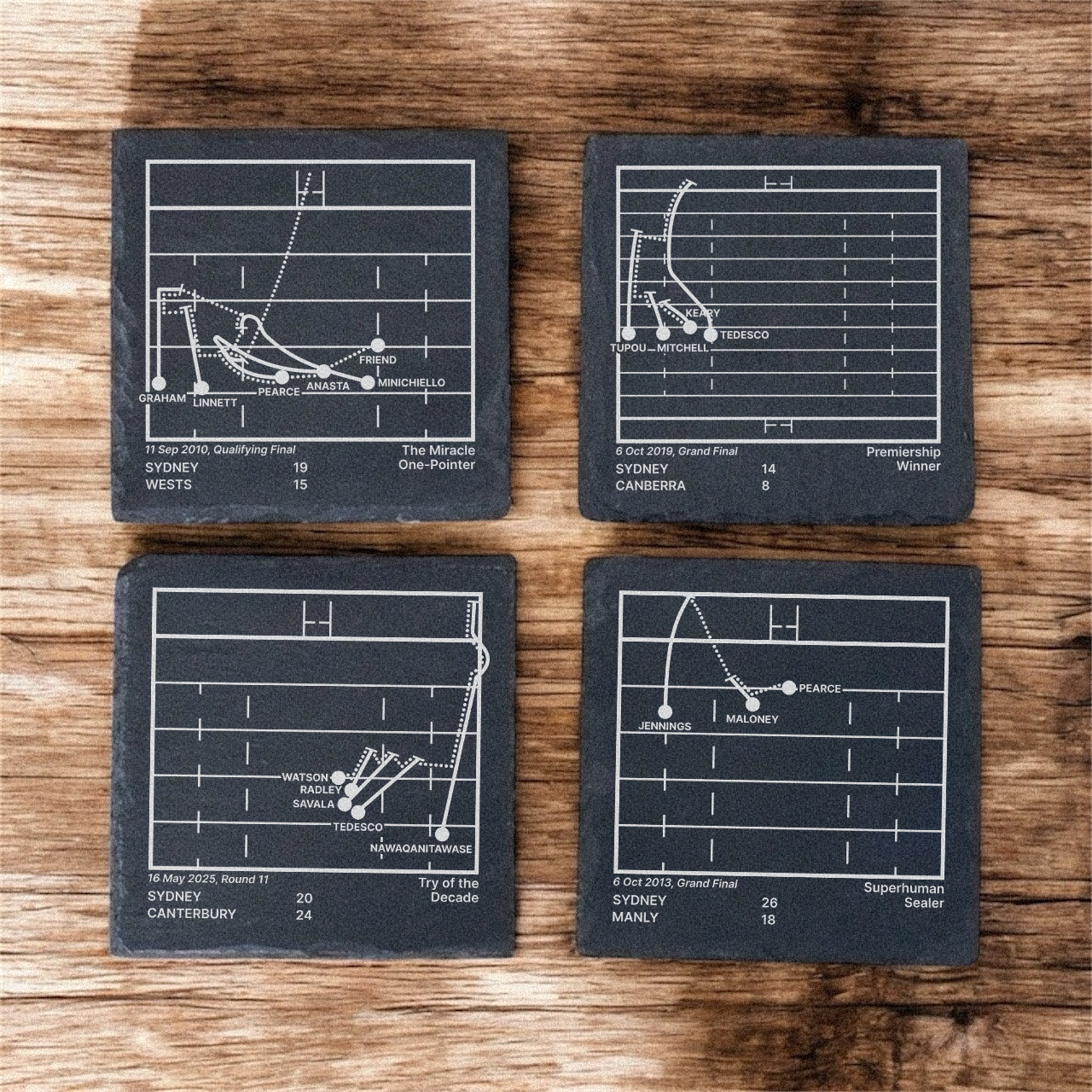 Sydney Roosters Greatest Plays – Slate Coasters (Set of 4)