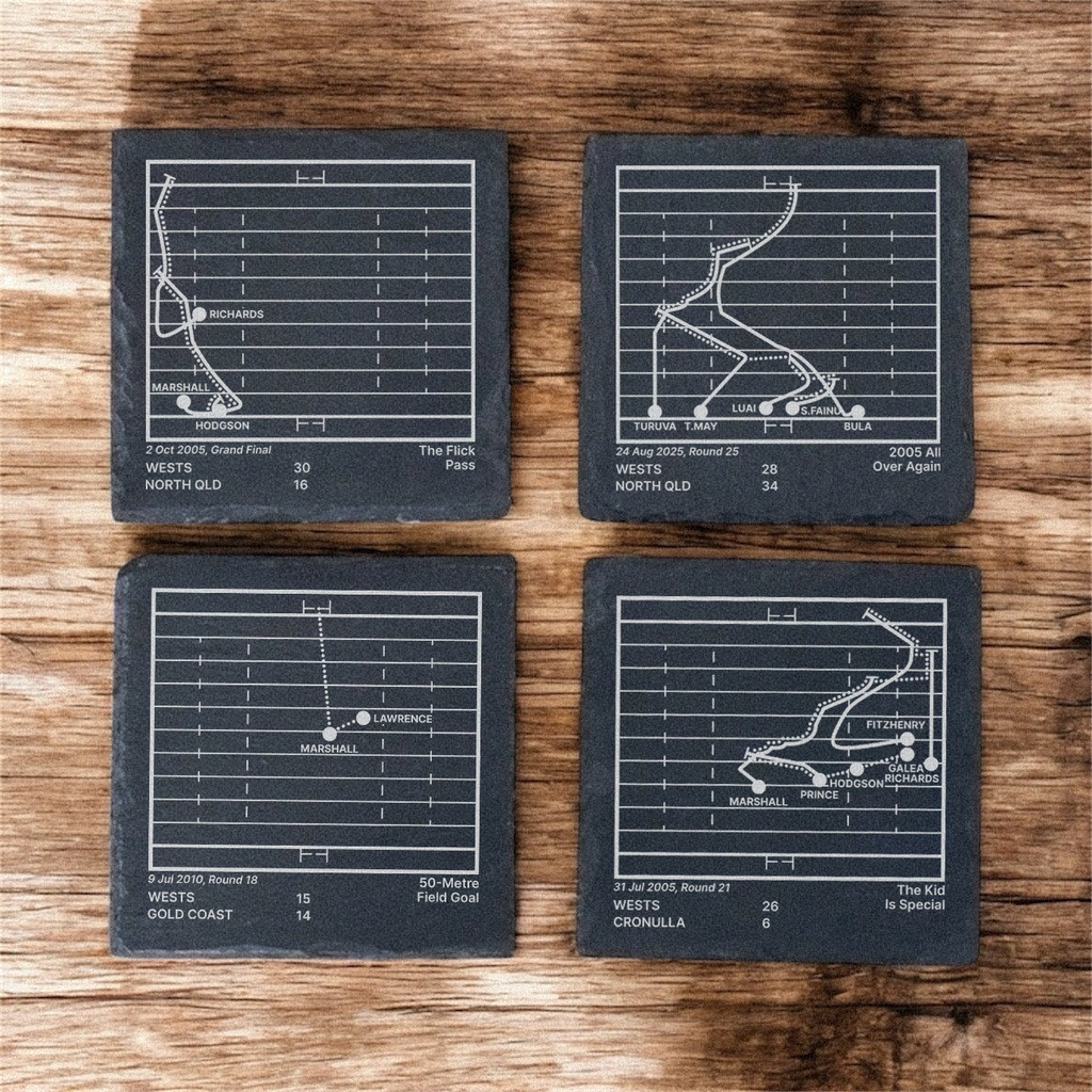 Wests Tigers Greatest Plays – Slate Coasters (Set of 4)